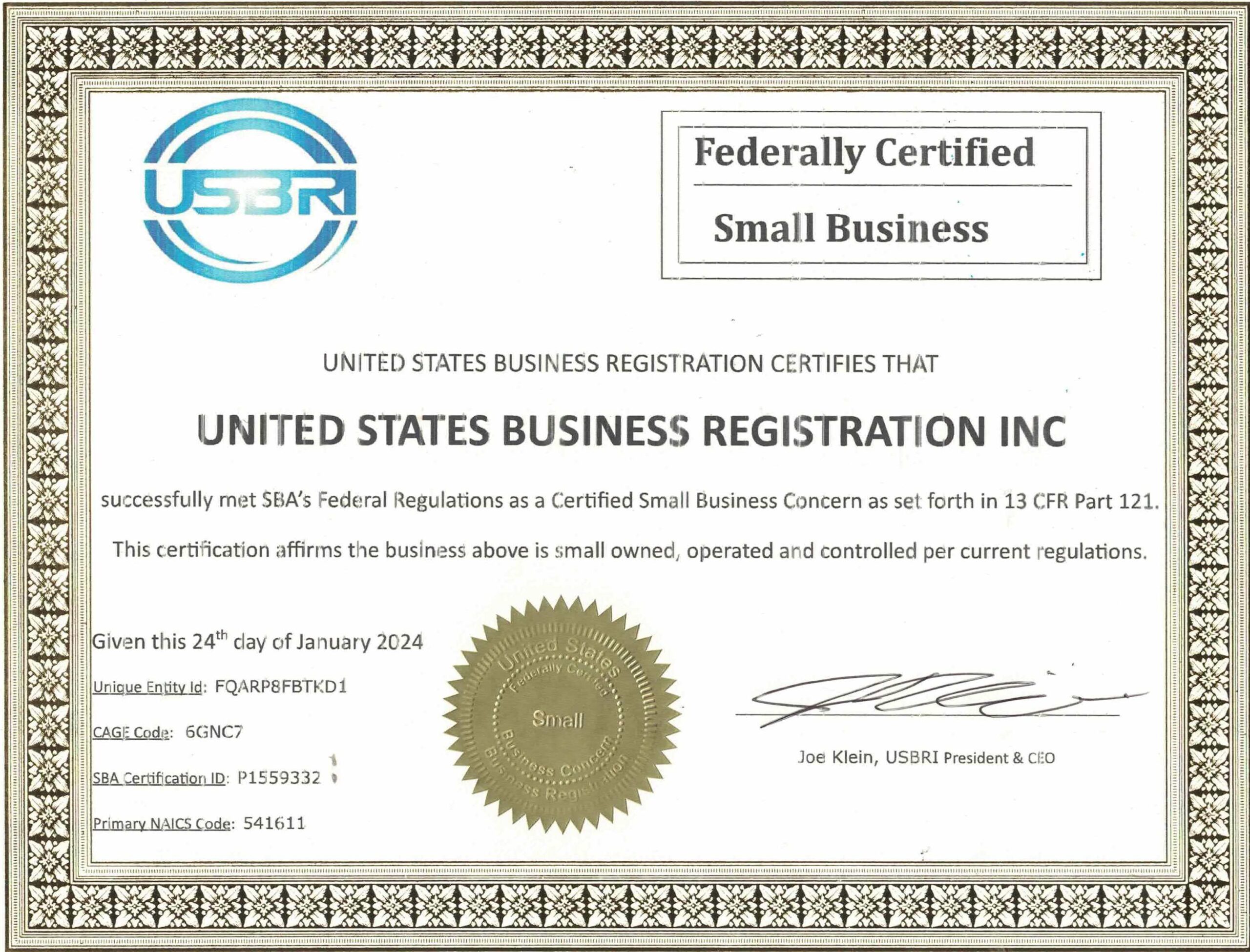 Federal Small Business Certification