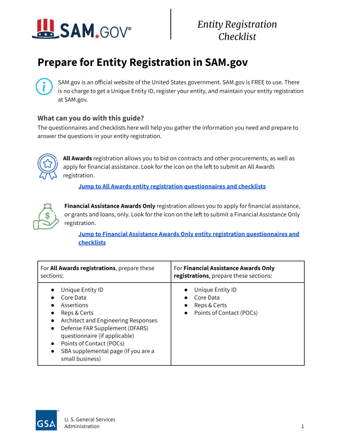 Where can I find the SAM gov Entity Registration Checklist? Federal
